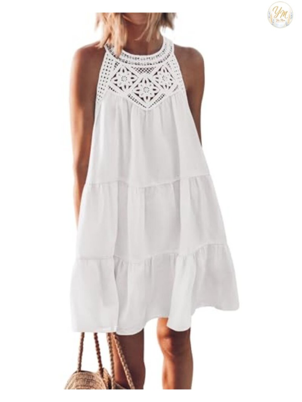Sleeveless Halter Neck A-Line Mini Boho Dress with Lining Beach Vacation